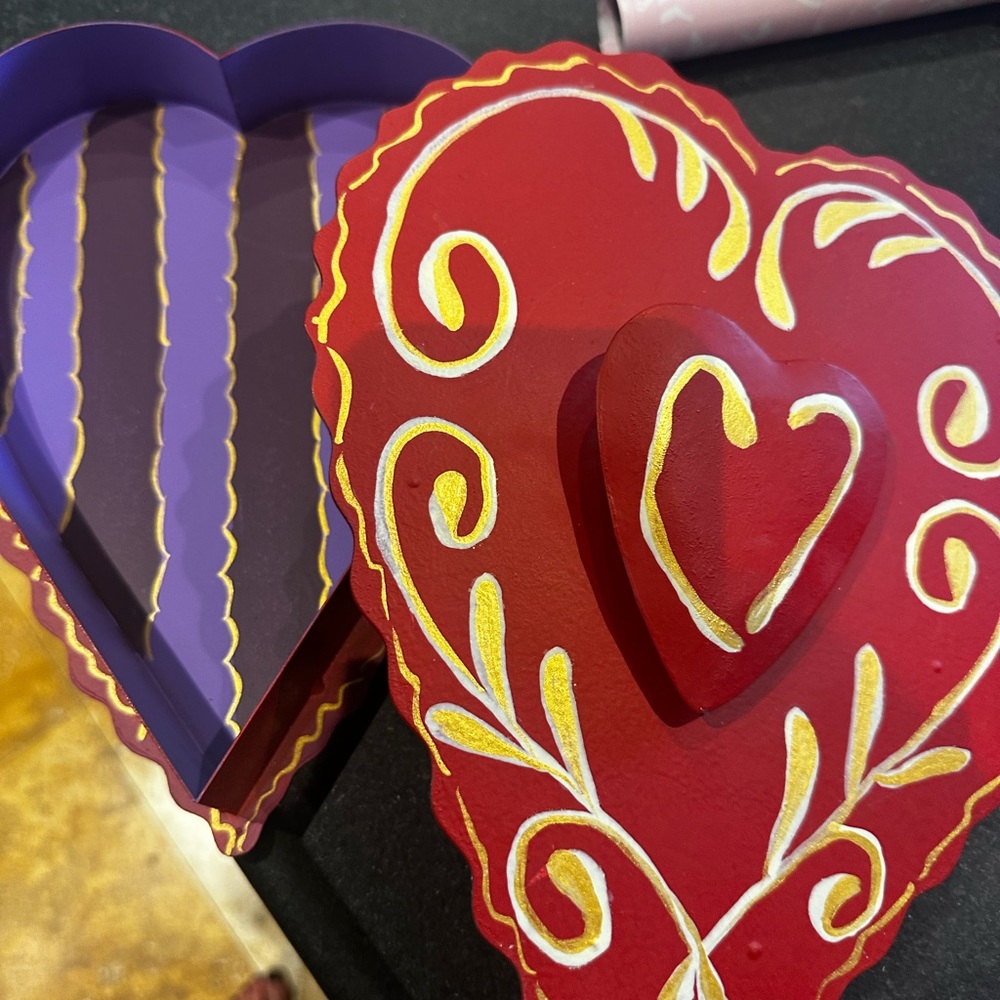 Heart-Shaped Decorative Box - Red and Purple